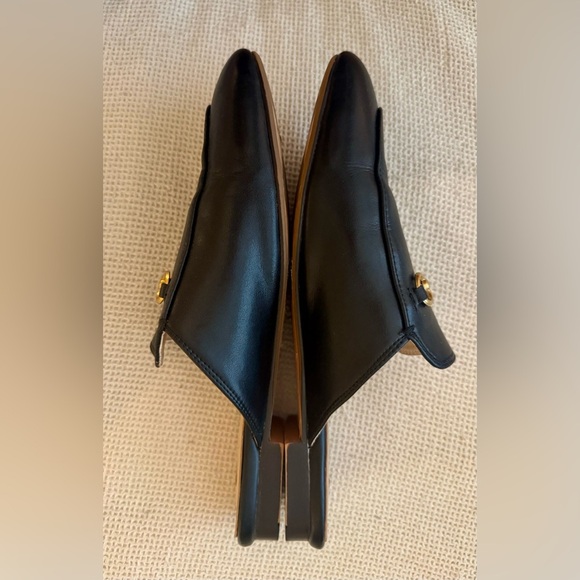 Black Faux Leather Mules with Gold Accents - Picture 2 of 4
